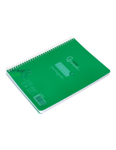 Cuaderno espiral liderpapel din a5 pautaguia tapa plastico 80h 90gr cuadro pautado 3 mm con margen color verde