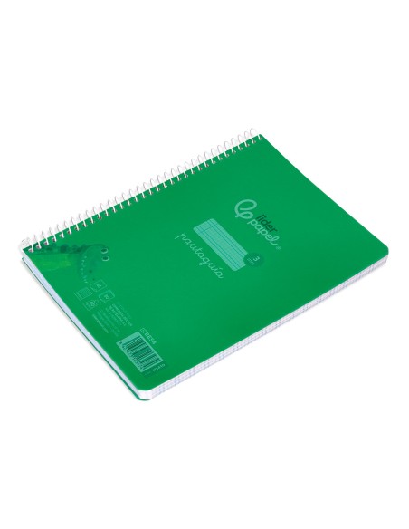 Cuaderno espiral liderpapel din a5 pautaguia tapa plastico 80h 90gr cuadro pautado 3 mm con margen color verde