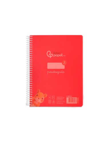 Cuaderno espiral liderpapel din a5 pautaguia tapa plastico 80h 90gr cuadro pautado 3 mm con margen color rojo