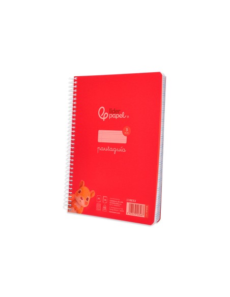 Cuaderno espiral liderpapel din a5 pautaguia tapa plastico 80h 90gr cuadro pautado 3 mm con margen color rojo