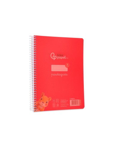 Cuaderno espiral liderpapel din a5 pautaguia tapa plastico 80h 90gr cuadro pautado 3 mm con margen color rojo