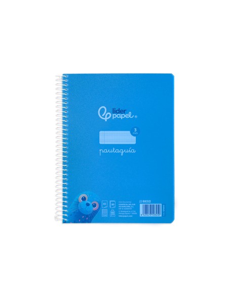 Cuaderno espiral liderpapel din a5 pautaguia tapa plastico 80h 90gr cuadro pautado 3 mm con margen color azul