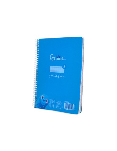 Cuaderno espiral liderpapel din a5 pautaguia tapa plastico 80h 90gr cuadro pautado 3 mm con margen color azul