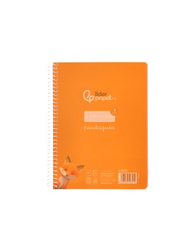 Cuaderno espiral liderpapel din a5 pautaguia tapa plastico 80h 90gr cuadro pautado 3mm color naranja