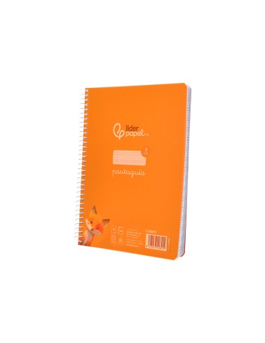 Cuaderno espiral liderpapel din a5 pautaguia tapa plastico 80h 90gr cuadro pautado 3mm color naranja