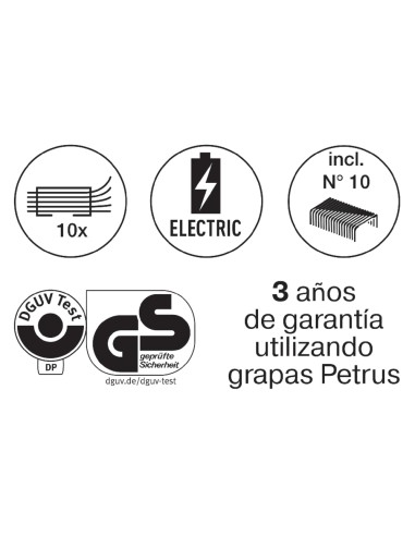 Grapadora petrus electrica e 310 contactless rojo metalizado capacidad 12 hojas usa grapas nº 10