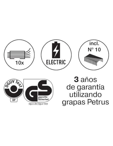Grapadora petrus electrica e 310 contactless rojo metalizado capacidad 12 hojas usa grapas nº 10 Grapadora petrus electrica e 310 contactless rojo metalizado capacidad 12 hojas usa grapas nº 10