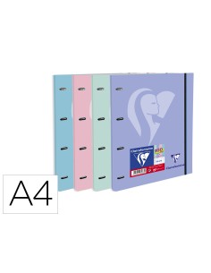 Carpeta de 4 anillas 20 mm redondas clairefontaine din a4 con recambio 100 hojas colores pastel surtidos