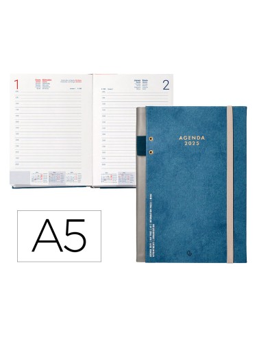 Agenda encuadernada liderpapel paxos a5 2025 dia pagina color azul papel 70 gr