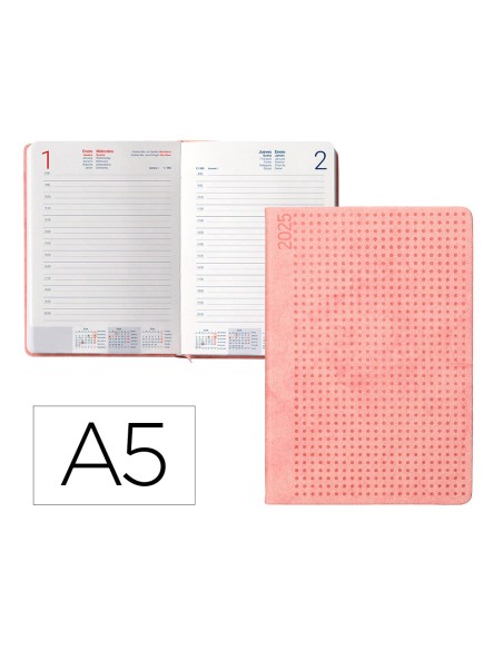 Agenda encuadernada liderpapel anafi a5 2025 dia pagina color rosa papel 70 gr