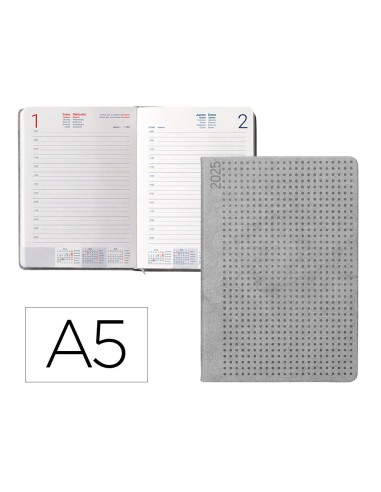 Agenda encuadernada liderpapel anafi a5 2025 dia pagina color gris papel 70 gr