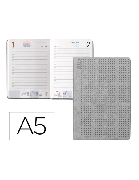 Agenda encuadernada liderpapel anafi a5 2025 dia pagina color gris papel 70 gr