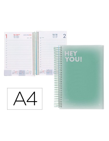 Agenda espiral liderpapel gazi a5 2025 dia pagina color verde papel 70 gr