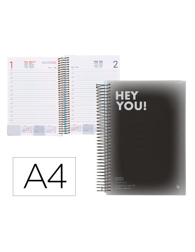 Agenda espiral liderpapel gazi a5 2025 dia pagina color negro papel 70 gr