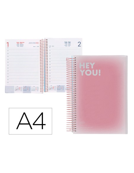 Agenda espiral liderpapel gazi a5 2025 dia pagina color rosa papel 70 gr
