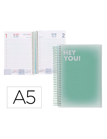 Agenda espiral liderpapel gazi a4 2025 dia pagina color verde papel 70 gr
