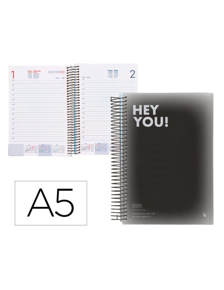 Agenda espiral liderpapel gazi a4 2025 dia pagina color negro papel 70 gr