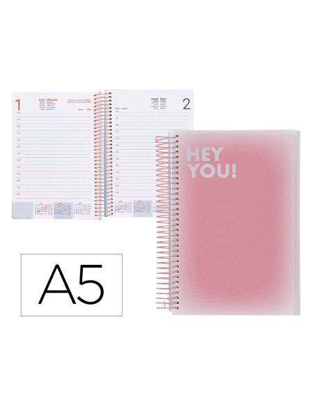 Agenda espiral liderpapel gazi a4 2025 dia pagina color rosa papel 70 gr
