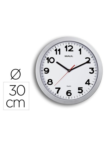 Reloj maul step de pared redondo 30 cm diametro electrico color plata