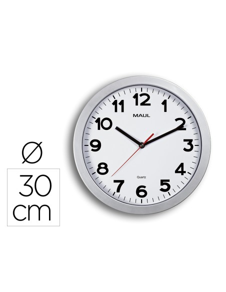 Reloj maul step de pared redondo 30 cm diametro electrico color plata