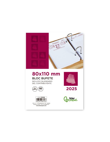 Bloc bufete liderpapel 82 x 115 2025 dia pag ina papel 80 gr
