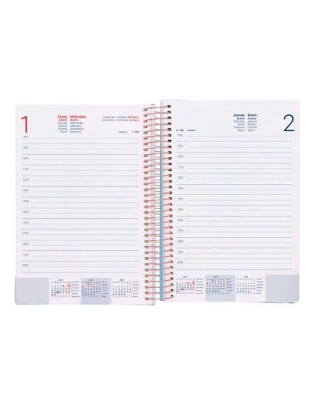 Agenda espiral liderpapel gazi 2025 dia pagina disenos surtidos papel 70g expositor con 4 a4 y 4 a5