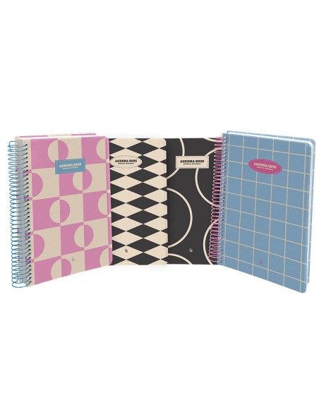 Agenda espiral liderpapel clas sic 2025 dia pagina disenos surtidos papel 70g expositor de 12 unidades