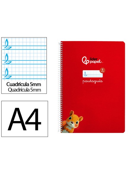 Cuaderno espiral liderpapel di n a4 pautaguia tapa dura 80h 90 gr cuadro pautado 5mm color rojo