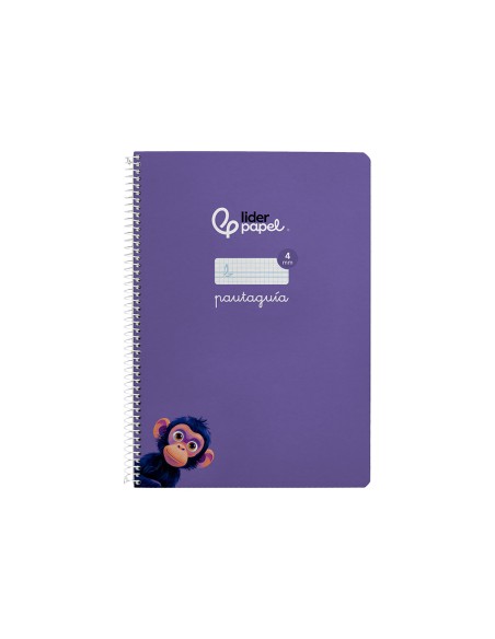 Cuaderno espiral liderpapel di n a4 pautaguia tapa dura 80h 90 gr cuadro pautado 4mm color lila