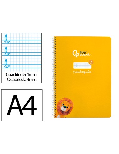 Cuaderno espiral liderpapel di n a4 pautaguia tapa dura 80h 90 gr cuadro pautado 4mm color amarillo