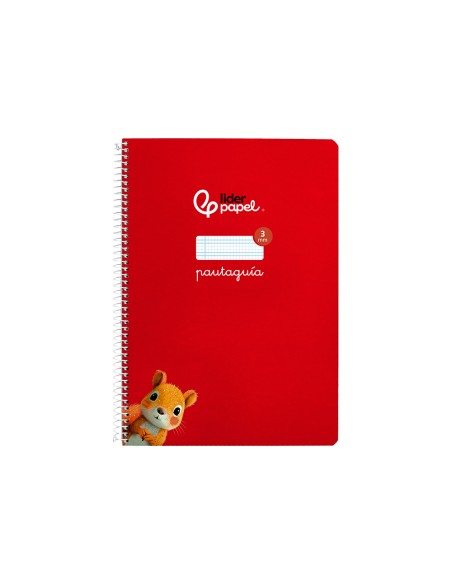 Cuaderno espiral liderpapel di n a4 pautaguia tapa dura 80h 90 gr cuadro pautado 3mm color rojo