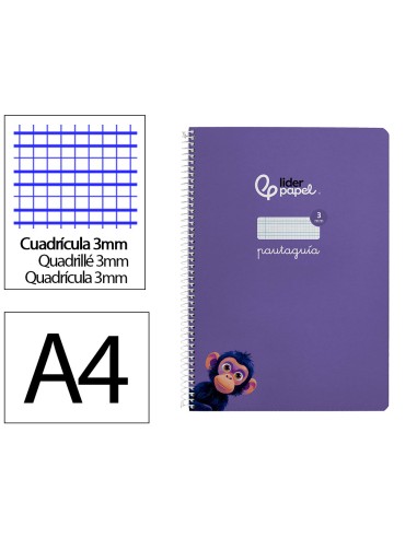 Cuaderno espiral liderpapel di n a4 pautaguia tapa dura 80h 90 gr cuadro pautado 3mm color lila