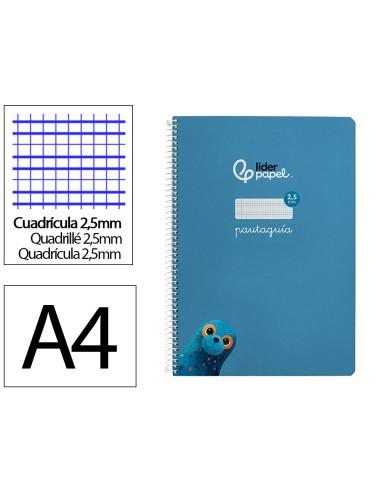 Cuaderno espiral liderpapel di n a4 pautaguia tapa dura 80h 90 gr cuadro pautado 25mm color azul