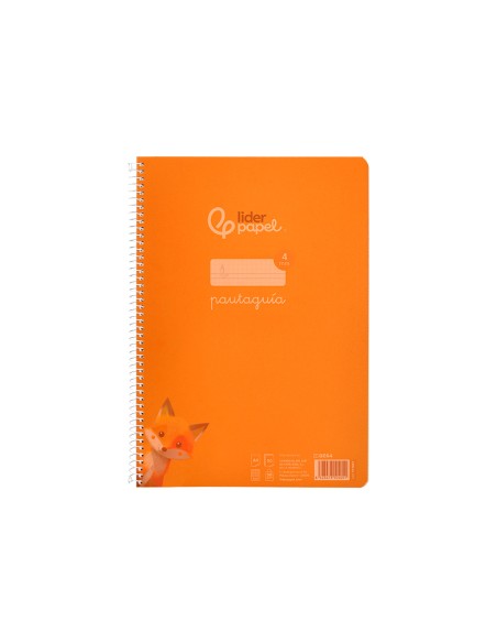 Cuaderno espiral liderpapel din a4 pautaguia tapa plastico80h 90gr cuadro pautado 4mm con margen color naranja