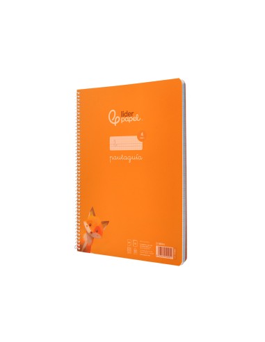 Cuaderno espiral liderpapel din a4 pautaguia tapa plastico80h 90gr cuadro pautado 4mm con margen color naranja