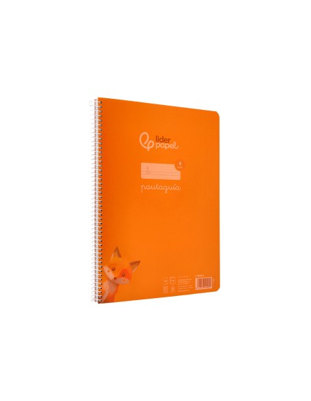 Cuaderno espiral liderpapel din a4 pautaguia tapa plastico80h 90gr cuadro pautado 4mm con margen color naranja