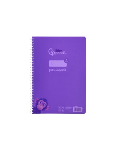 Cuaderno espiral liderpapel din a4 pautaguia tapa plastico80h 90gr cuadro pautado 4mm con margen color lila