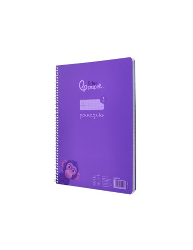 Cuaderno espiral liderpapel din a4 pautaguia tapa plastico80h 90gr cuadro pautado 4mm con margen color lila