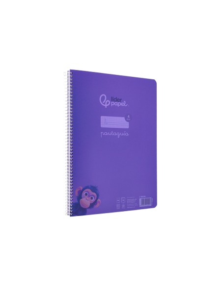 Cuaderno espiral liderpapel din a4 pautaguia tapa plastico80h 90gr cuadro pautado 4mm con margen color lila