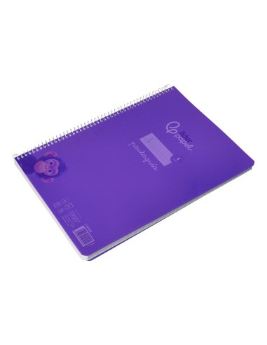 Cuaderno espiral liderpapel din a4 pautaguia tapa plastico80h 90gr cuadro pautado 4mm con margen color lila