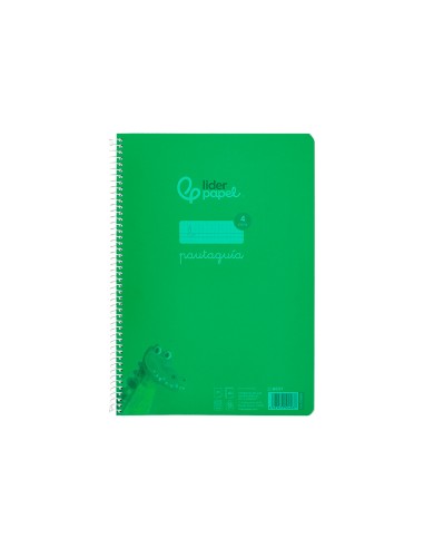 Cuaderno espiral liderpapel din a4 pautaguia tapa plastico80h 90gr cuadro pautado 4mm con margen color verde