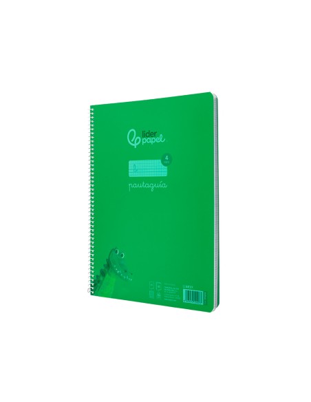 Cuaderno espiral liderpapel din a4 pautaguia tapa plastico80h 90gr cuadro pautado 4mm con margen color verde