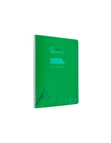 Cuaderno espiral liderpapel din a4 pautaguia tapa plastico80h 90gr cuadro pautado 4mm con margen color verde