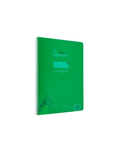 Cuaderno espiral liderpapel din a4 pautaguia tapa plastico80h 90gr cuadro pautado 4mm con margen color verde