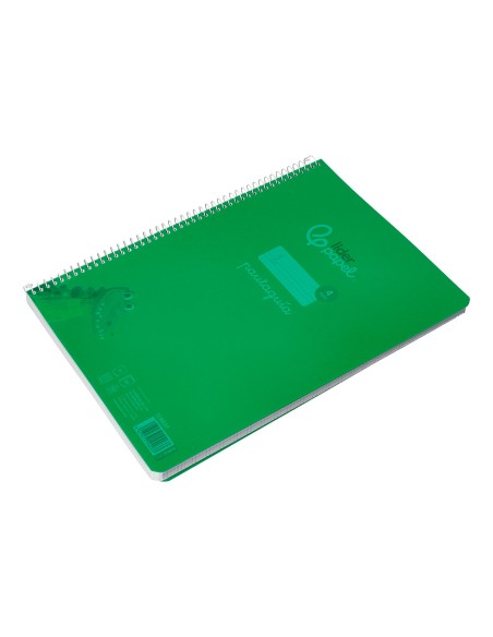 Cuaderno espiral liderpapel din a4 pautaguia tapa plastico80h 90gr cuadro pautado 4mm con margen color verde