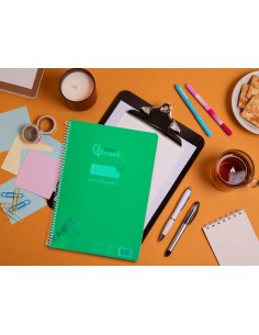 Cuaderno espiral liderpapel din a4 pautaguia tapa plastico80h 90gr cuadro pautado 4mm con margen color verde