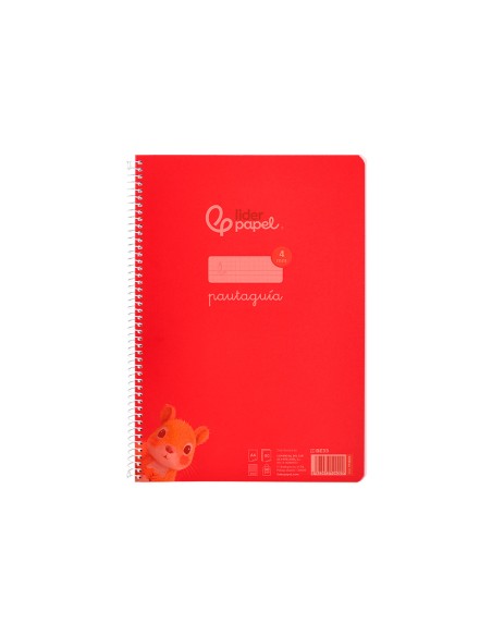 Cuaderno espiral liderpapel din a4 pautaguia tapa plastico80h 90gr cuadro pautado 4mm con margen color rojo