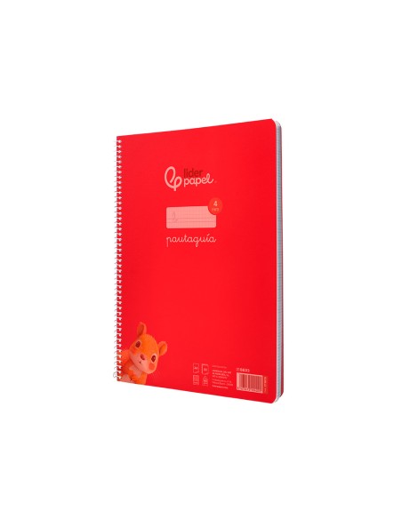 Cuaderno espiral liderpapel din a4 pautaguia tapa plastico80h 90gr cuadro pautado 4mm con margen color rojo