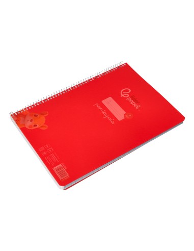 Cuaderno espiral liderpapel din a4 pautaguia tapa plastico80h 90gr cuadro pautado 4mm con margen color rojo