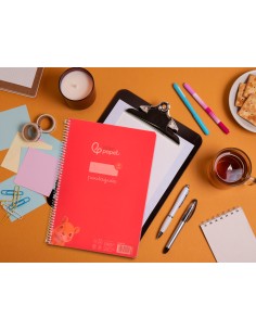 Cuaderno espiral liderpapel din a4 pautaguia tapa plastico80h 90gr cuadro pautado 4mm con margen color rojo